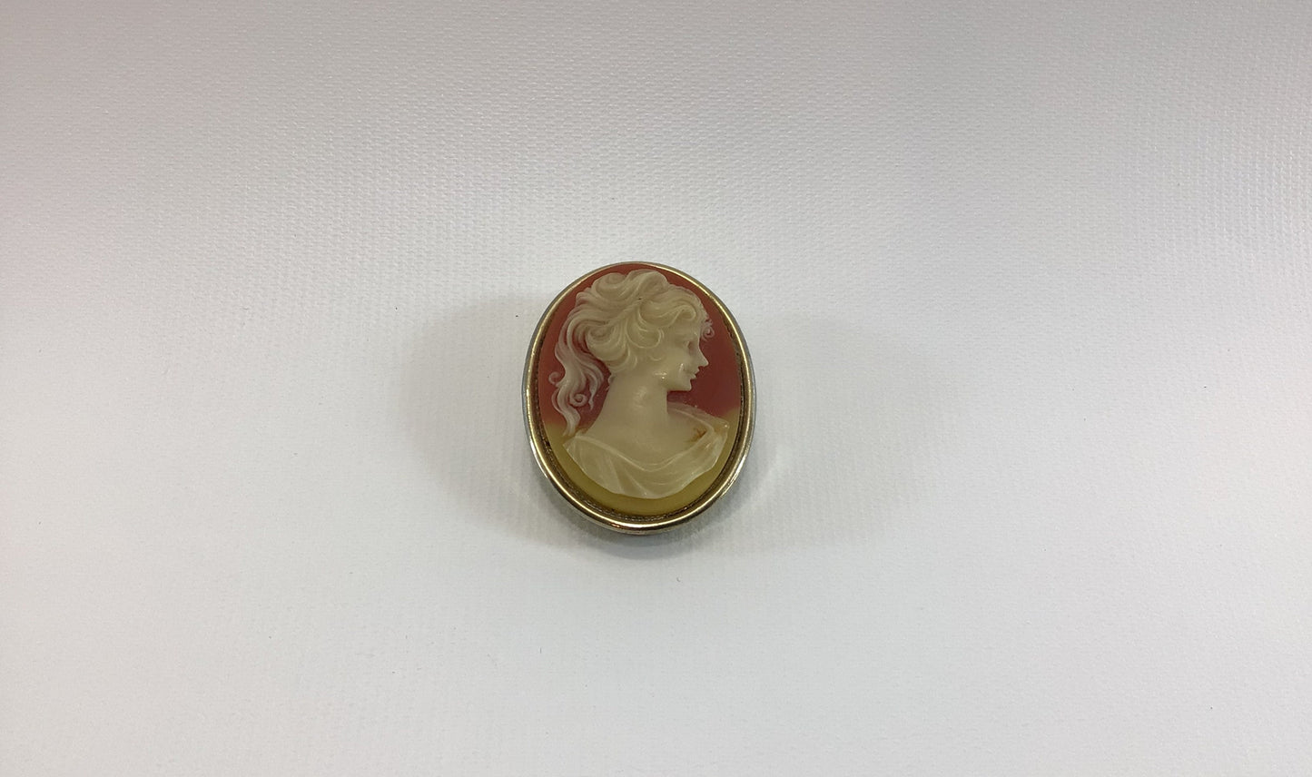 Cameo Pendant Brooch Solid Perfume Gold Tone Vintage Costume Jewelry