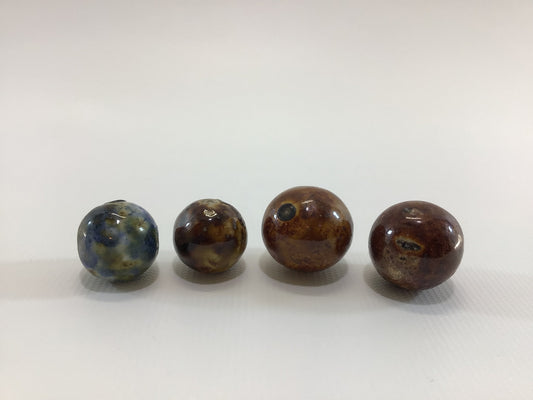 Clay Bennington Marbles Lot of 4 Brown and Blue Antique Primitive Handmade Toy Game Pieces