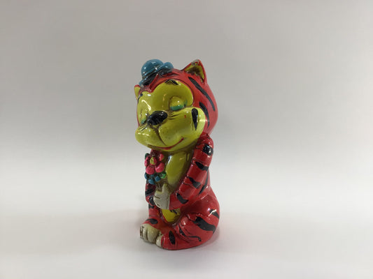 Smitten Kitten Plaster Ceramic Tiger Cat Coin Bank Vintage Carnival Prize 70s Retro Kitschy Fun Home Decor