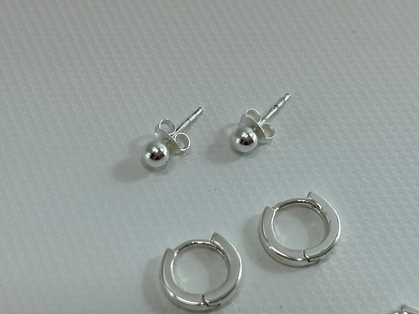 Sterling Silver 925 Hoop and Stud Earring Set 3 Pair Small Minimalist Jewelry