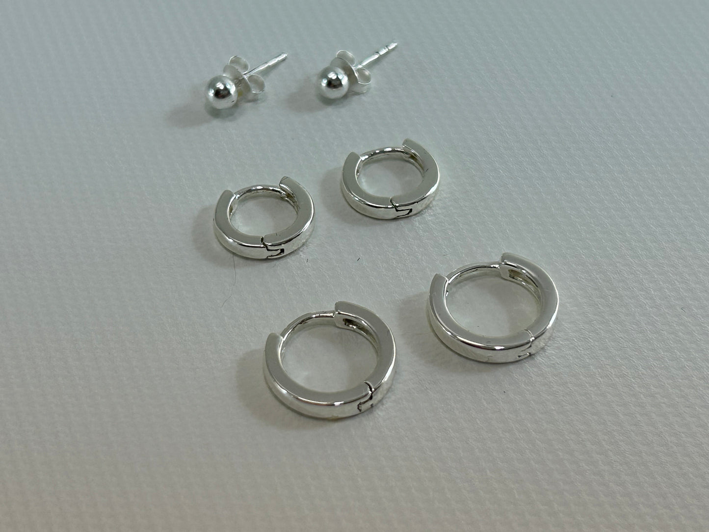 Sterling Silver 925 Hoop and Stud Earring Set 3 Pair Small Minimalist Jewelry