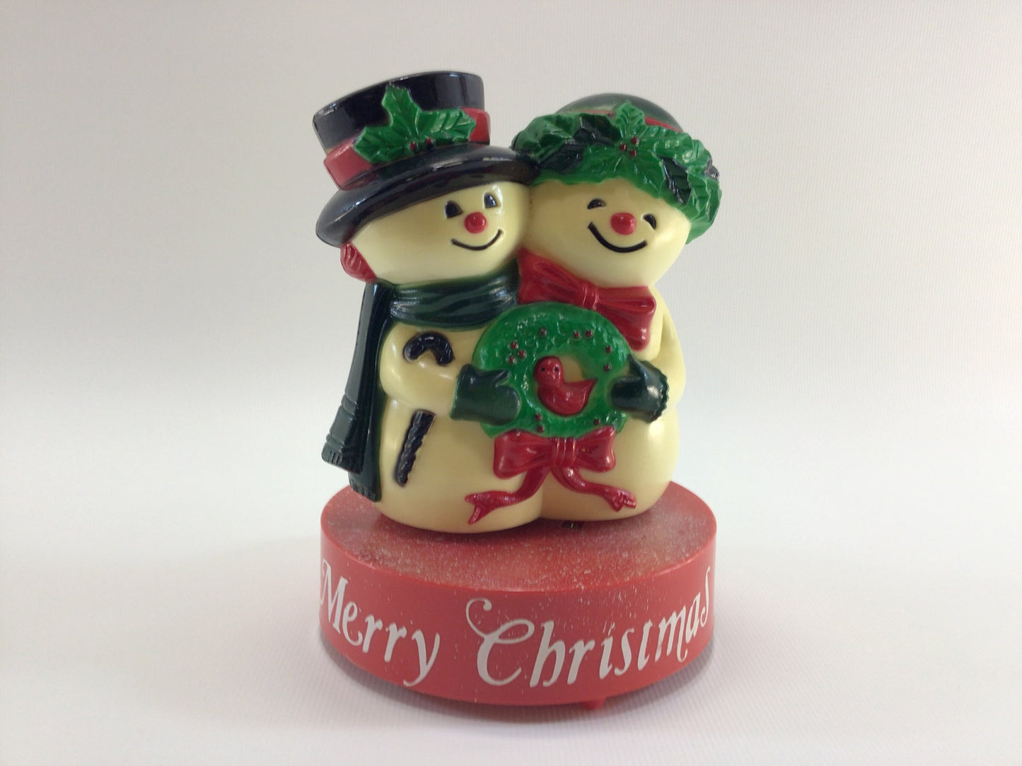 Merry Christmas Snowman Holiday Music Box Plays Silent Night 1981 Yuletide Ent Kitschy Hard Plastic Holiday Decor