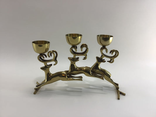 Flying Reindeer Solid Brass Votive Candle Holder Vintage Christmas Candelabra Holiday Home Decor