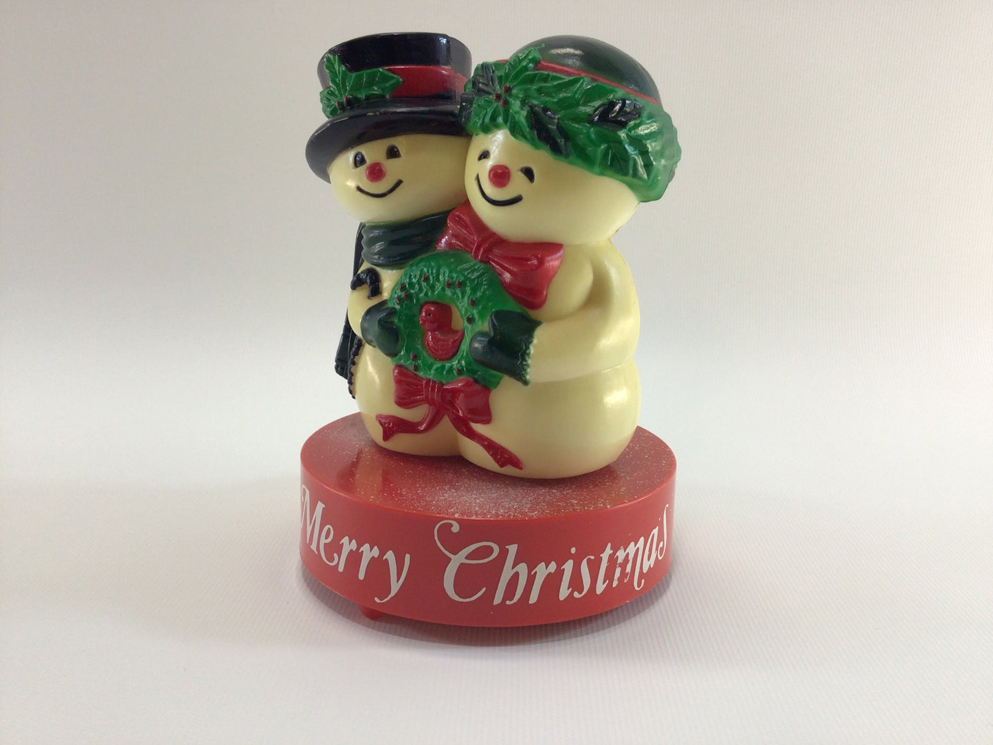 Merry Christmas Snowman Holiday Music Box Plays Silent Night 1981 Yuletide Ent Kitschy Hard Plastic Holiday Decor