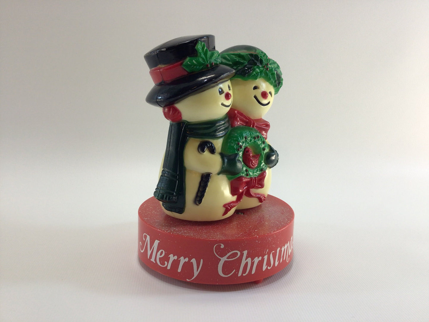 Merry Christmas Snowman Holiday Music Box Plays Silent Night 1981 Yuletide Ent Kitschy Hard Plastic Holiday Decor