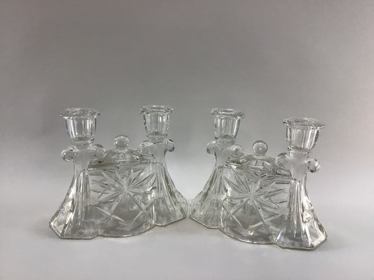 Pressed Glass Candelabra Double Light Taper Candlestick Holder Set Vintage Home Decor