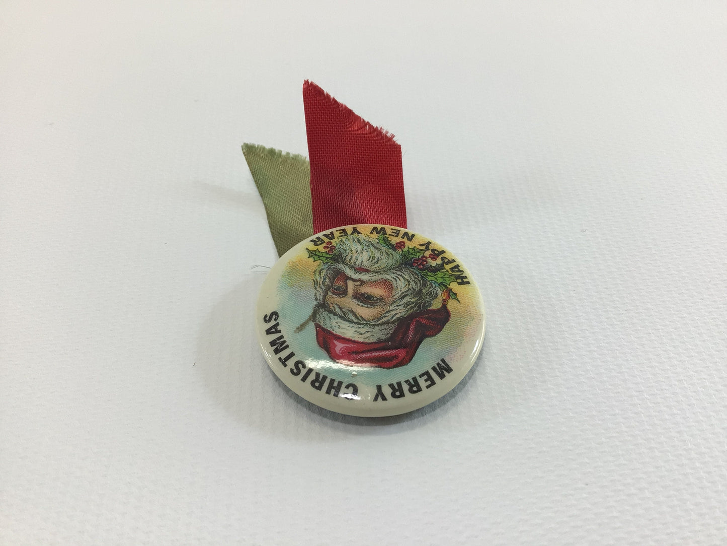 Celluloid Pinback Button Vintage Merry Christmas Happy New Year Collectible Toy Hat Lapel Pin