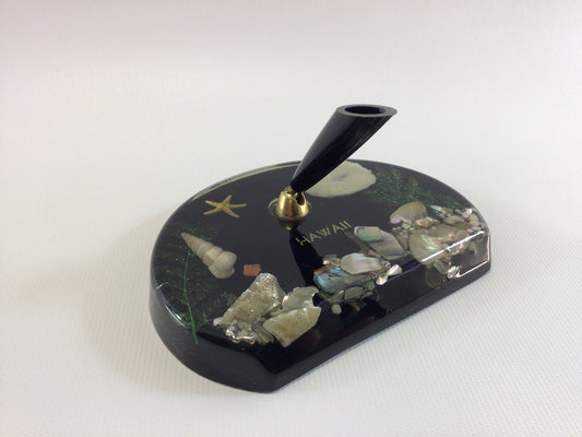 Lucite Acrylic Pen Holder Hawaii Seashell Souvenir Home Decor Vintage Desk Organizer Accessory