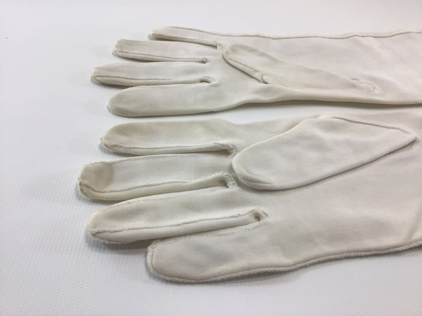 White Mid Length Formal Gloves with Embroidered Cut Eyelet and Scalloped Cuffs size Small