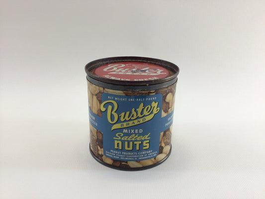 Buster Brand Mixed Salted Nuts 8 oz Tin Vintage General Store Advertising Kitchen Decor