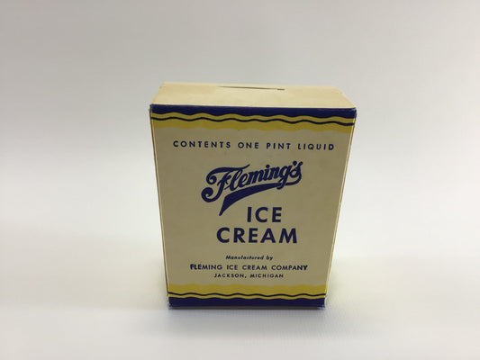 Fleming's Ice Cream Container Small Single Serve 1 Pint Size Vintage Advertising Ephemera Country Kitchen Decor Jackson Michigan