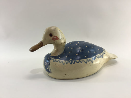 Folk Art Hand Painted Distressed Glass Eye Hardwood Duck Decoy Vintage Home Decor