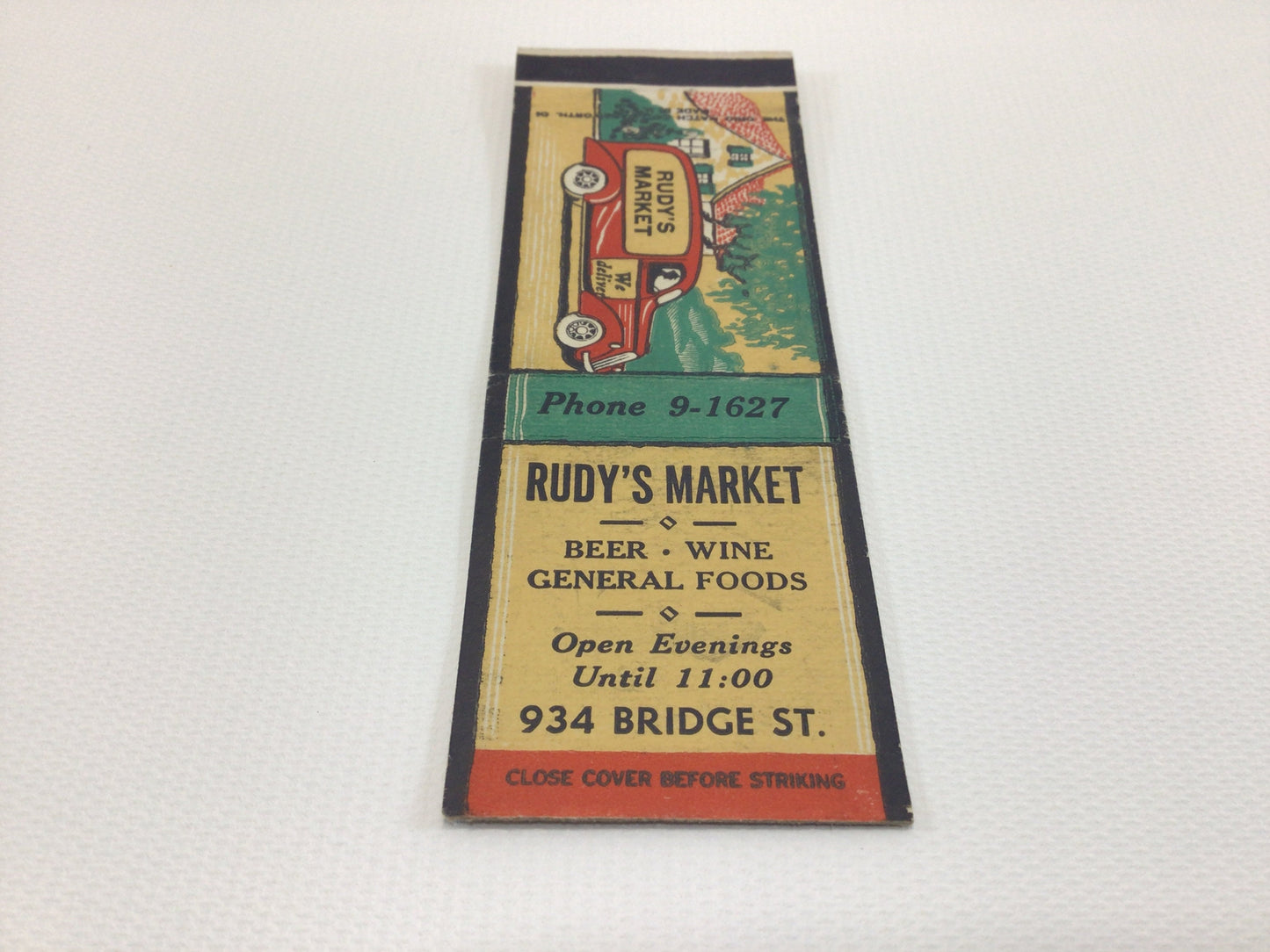 Matchbook Cover RUDY'S MARKET Bridge Street Collectible Vintage Advertising Ephemera