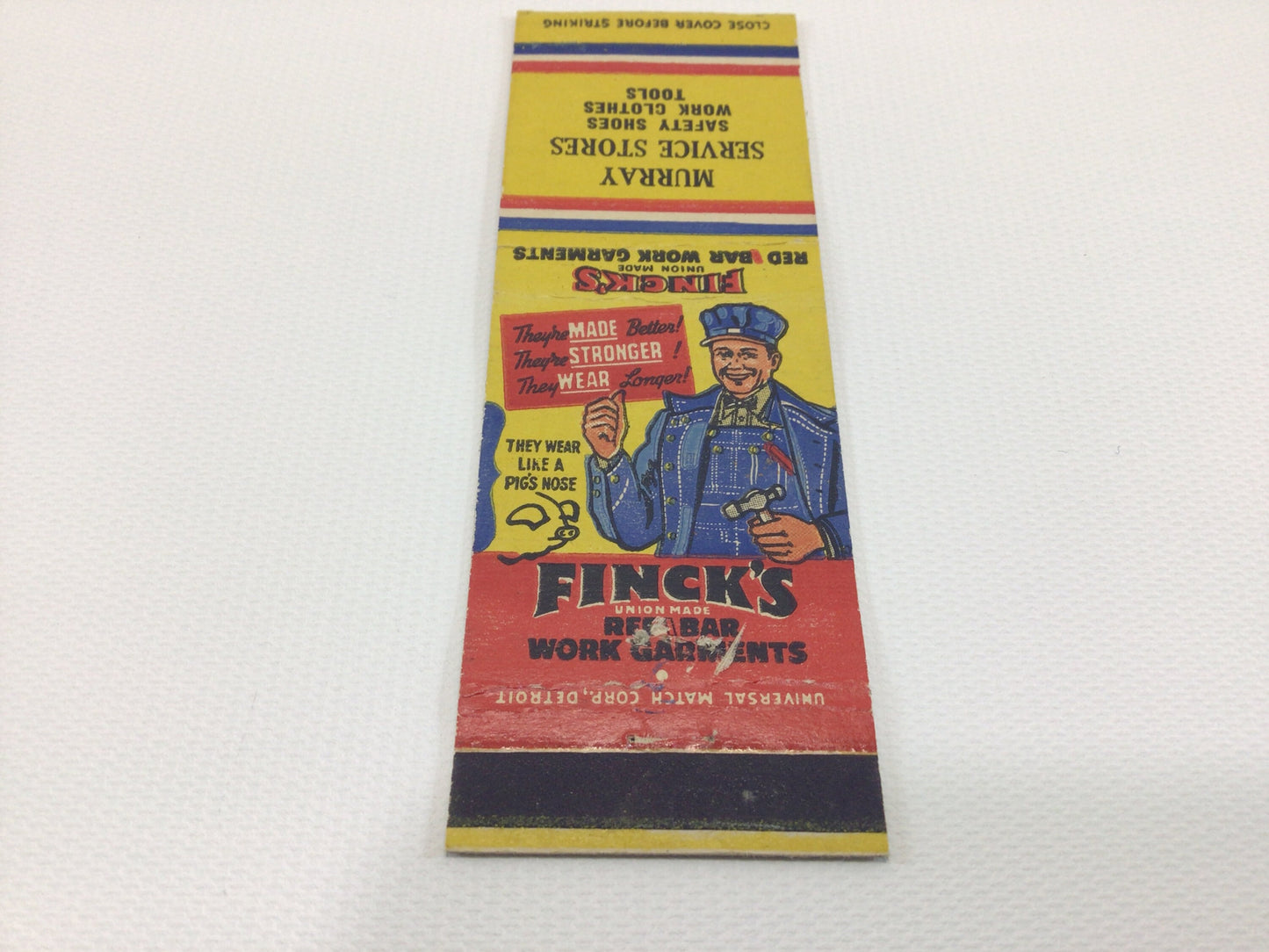 Matchbook Cover FINCK'S Red Bar Work Garments Collectible Vintage Advertising Ephemera