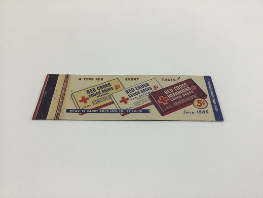 Matchbook Cover RED CROSS Couch Drops Candy Bros Mfg St Louis Collectible Vintage Advertising Ephemera