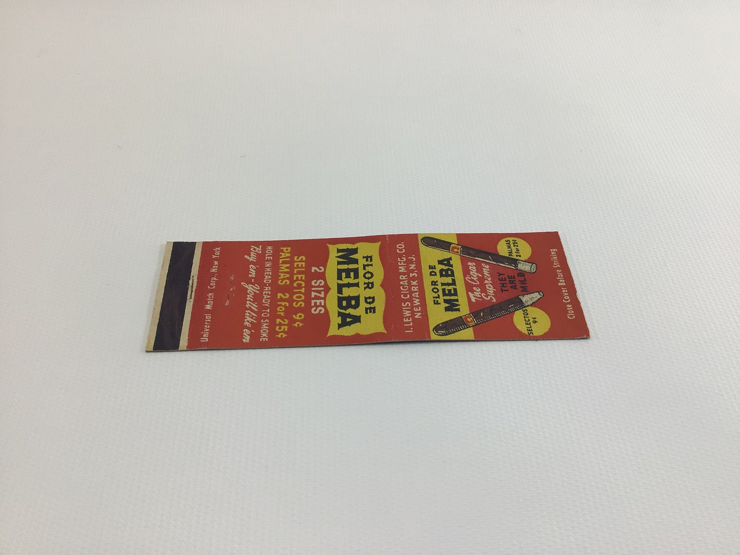 Matchbook Cover FLOR DE MELBA Cigars Newark Collectible Vintage Advertising Ephemera