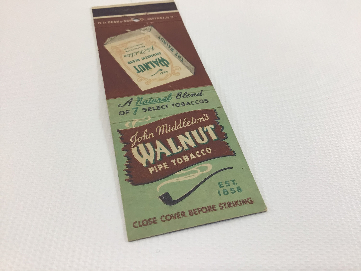 Matchbook Cover John Middleton's Walnut Pipe Tobacco Philadelphia Collectible Vintage Advertising Ephemera Green Cover