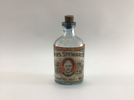 Antique Paper Label 4 oz Cork Bottle Mrs Stewart's Liquid Bluing Laundry Whitener Household Ephemera Home Decor