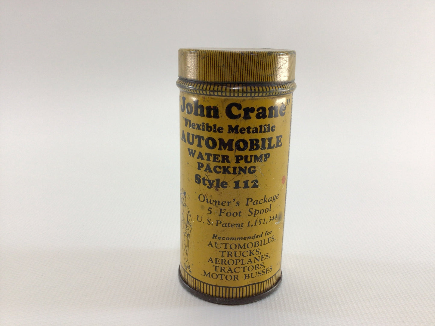 John Crane Flexible Water Pump Packing Style 112 Can Vintage Tin Litho Advertising Garage Mantiques