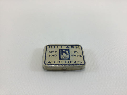 Killark Auto Fuses Tin Size 3 AG 15 AMPS Vintage Tin Litho Advertising Garage Mantiques