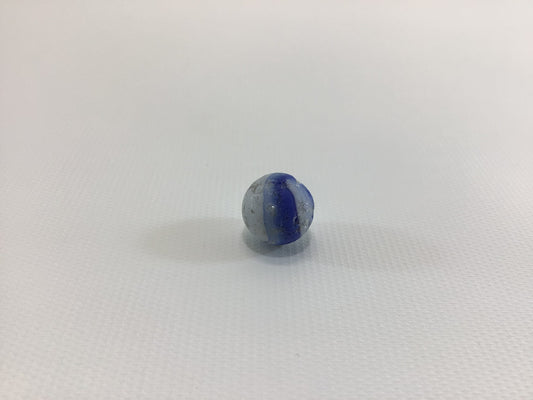 Clay Marble Blue White Swirl with Quartz Approx 1/2" Antique Primitive Handmade Toy