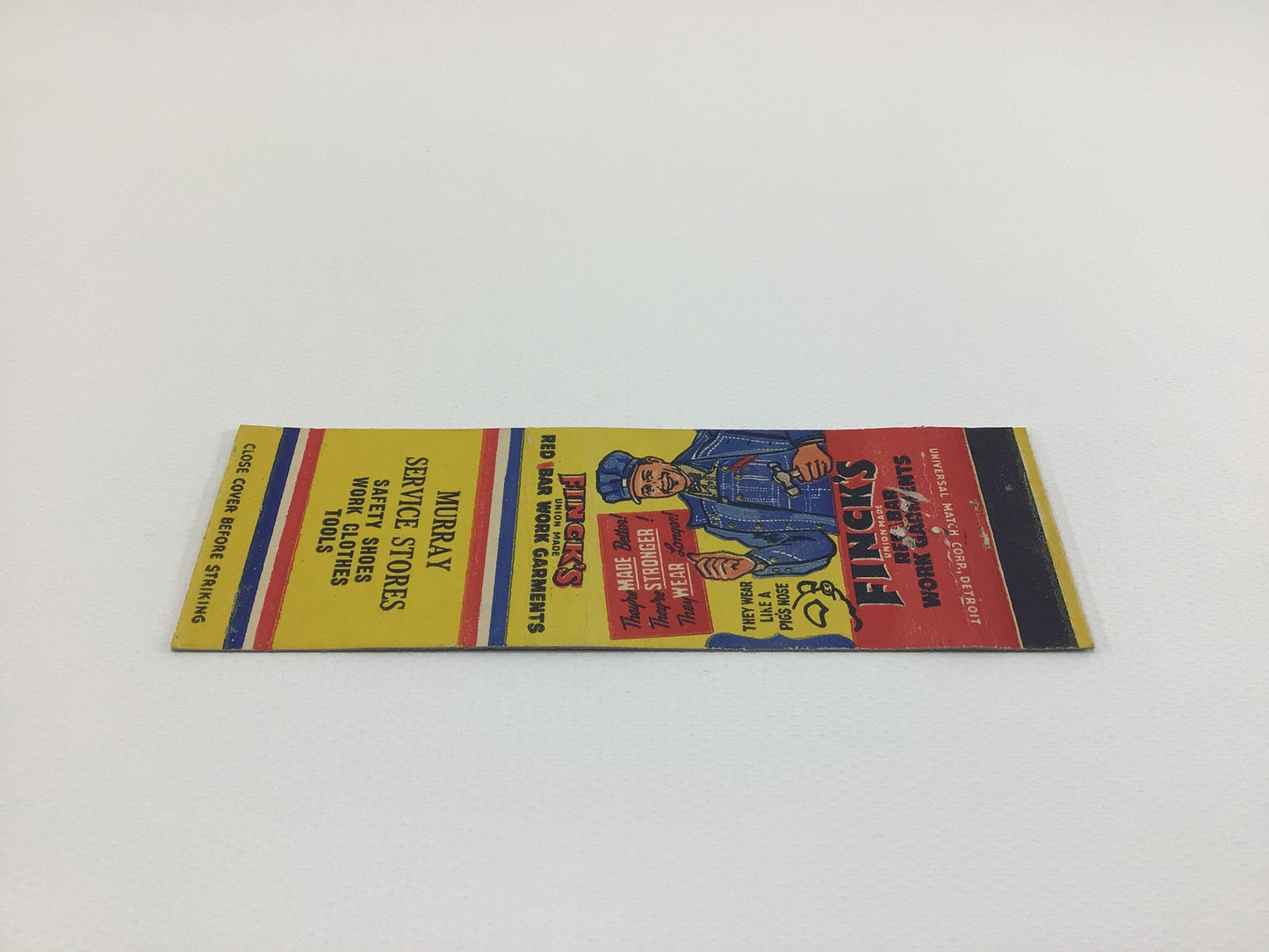 Matchbook Cover FINCK'S Red Bar Work Garments Collectible Vintage Advertising Ephemera