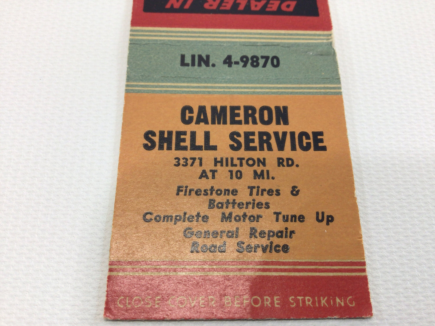 Matchbook Cover Cameron SHELL SERVICE 10 Mile Detroit Collectible Vintage Advertising Ephemera