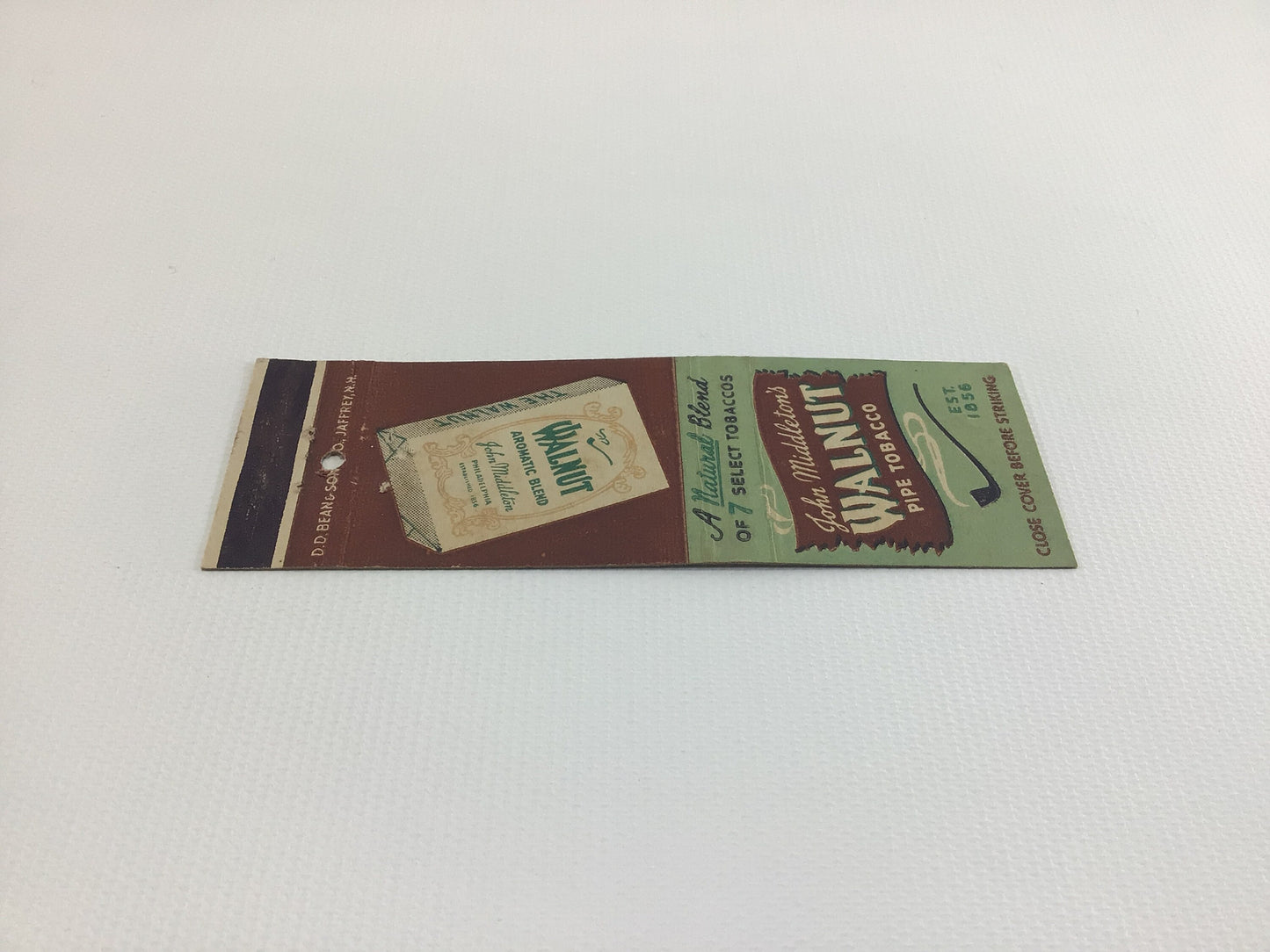 Matchbook Cover John Middleton's Walnut Pipe Tobacco Philadelphia Collectible Vintage Advertising Ephemera Green Cover