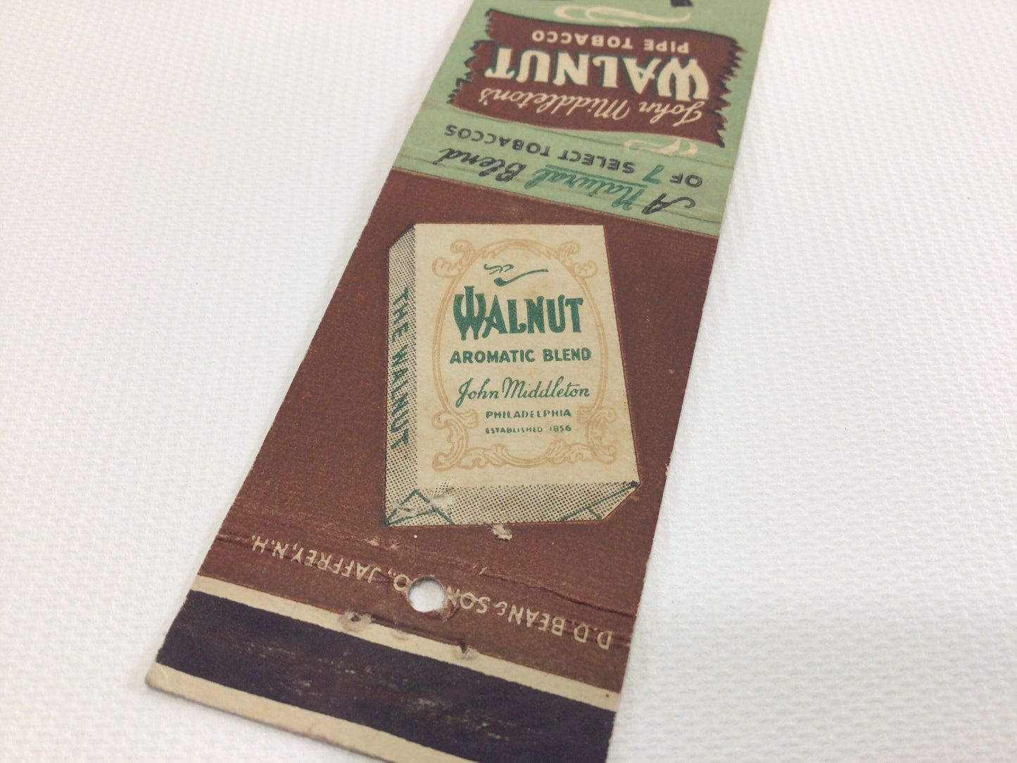 Matchbook Cover John Middleton's Walnut Pipe Tobacco Philadelphia Collectible Vintage Advertising Ephemera Green Cover