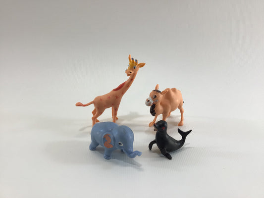 Zoo Animals Collectible Plastic Toy Figurines Mid Century Made in Hong Kong Kitschy Toys 4 Pieces
