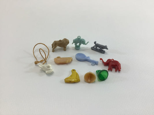 Gumball Machine Prizes Lot of 10 Hard Plastic Miniature Assorted Toys and Charms Vintage 1960s Fun