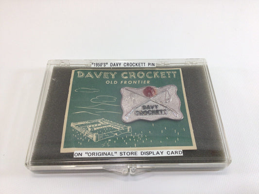 Davy Crockett Old Frontier Badge  Green Card Vintage Pinback TV Western Toy Made in USA