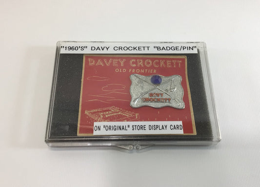 Davy Crockett Old Frontier Badge  Red Card Vintage Pinback TV Western Toy Made in USA