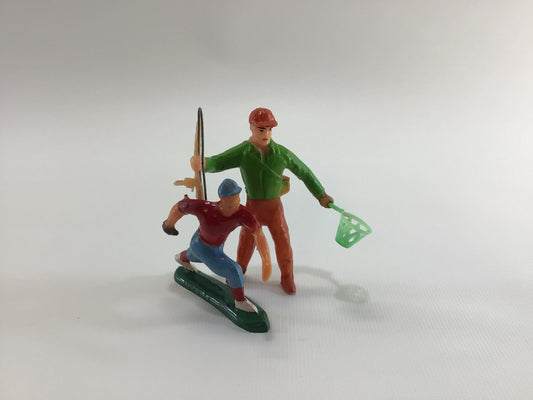 Sports Theme Cake Toppers Vintage Kitschy Party Ephemera Fly Fisherman and Baseball Pitcher