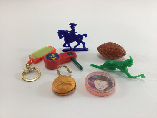 Gumball Machine Prizes Lot of 7 Hard Plastic Miniature Assorted Toys and Charms Vintage 1960s Fun